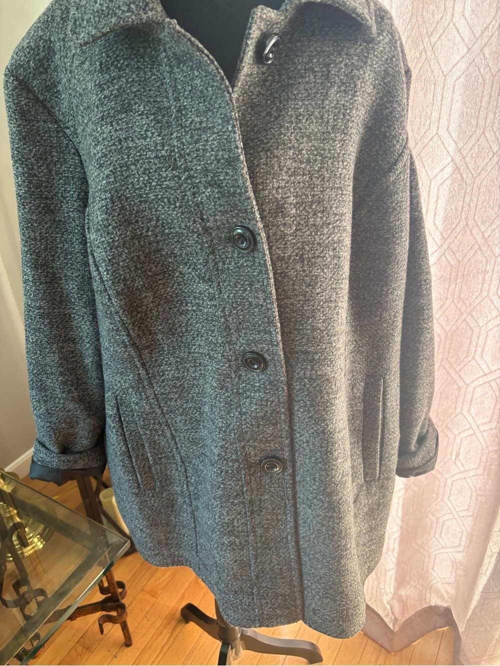 London Fog Women's Charcoal Textured Single-Breasted Pea Coat - Picture 5 of 11